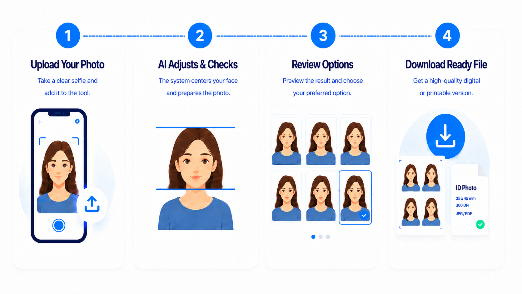 123PassportPhoto.com makes passport photo creation easier with upload, AI adjustment, review, and download steps.